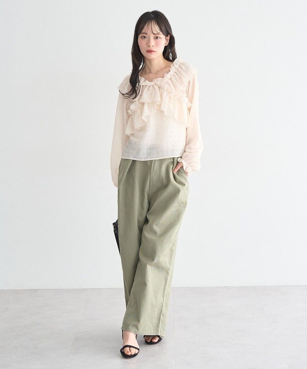 earth music&ecology シアーチェック2wayオフショルブラウス Ivory