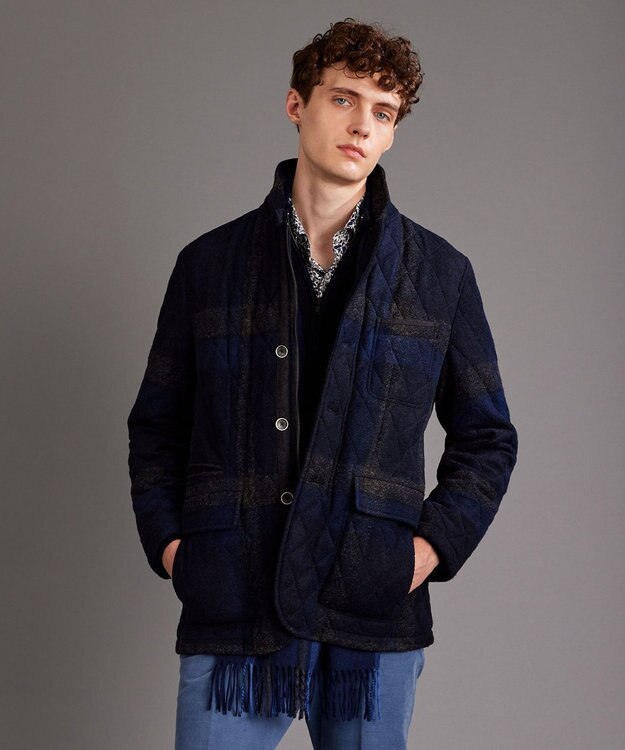 JOSEPH ABBOUD 【イタリア素材/軽量/中綿キルト】 スライバーチェックキルト ジャケット ネイビー系4