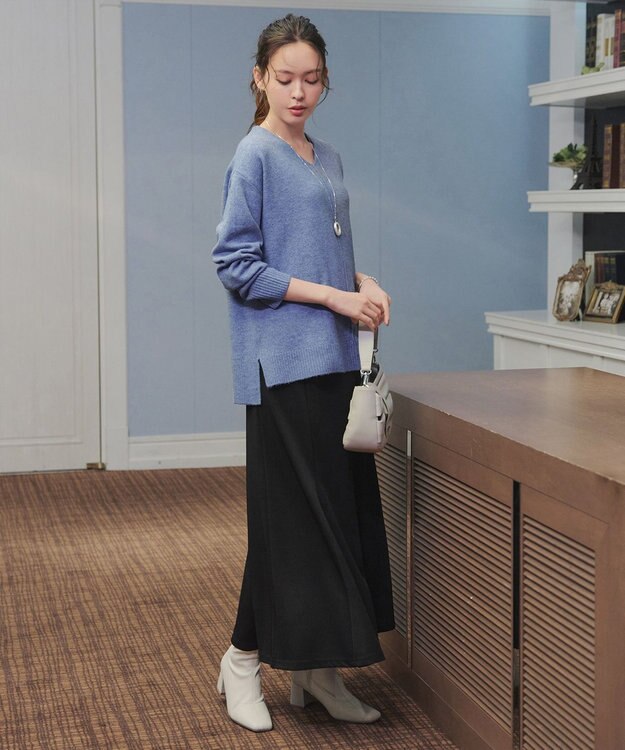 Tiaclasse 【安田美沙子さん着用・洗える】メランジVネックニットプルオーバー ブルー