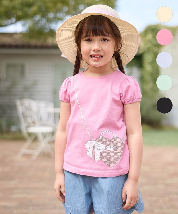 ANY KIDS 【WEB限定】7days プリント 半袖 Tシャツ ピンク×ポシェット