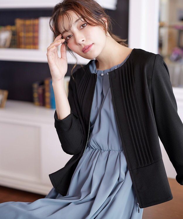 Tiaclasse 【洗える】タックパールワンピース ブルー