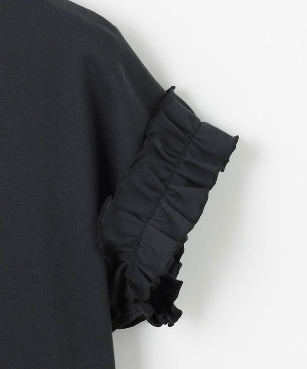 Feroux 【汗ジミが目立たない】フリル袖ペプラムデザインTシャツ ブラック系