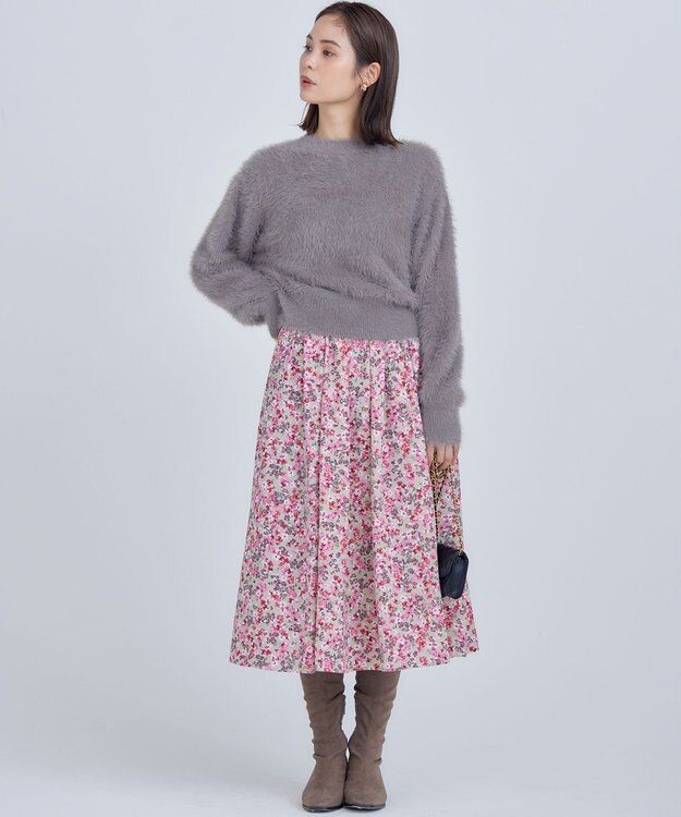 組曲 ニュアージュフラワープリント スカート ピンク系5