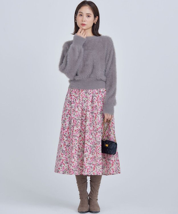 組曲 ニュアージュフラワープリント スカート ピンク系5