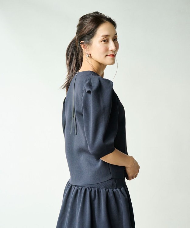 #Newans 【セレモニーにも】パフスリーブニット ネイビー