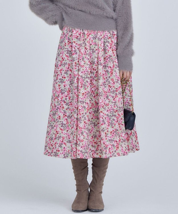 組曲 ニュアージュフラワープリント スカート ピンク系5