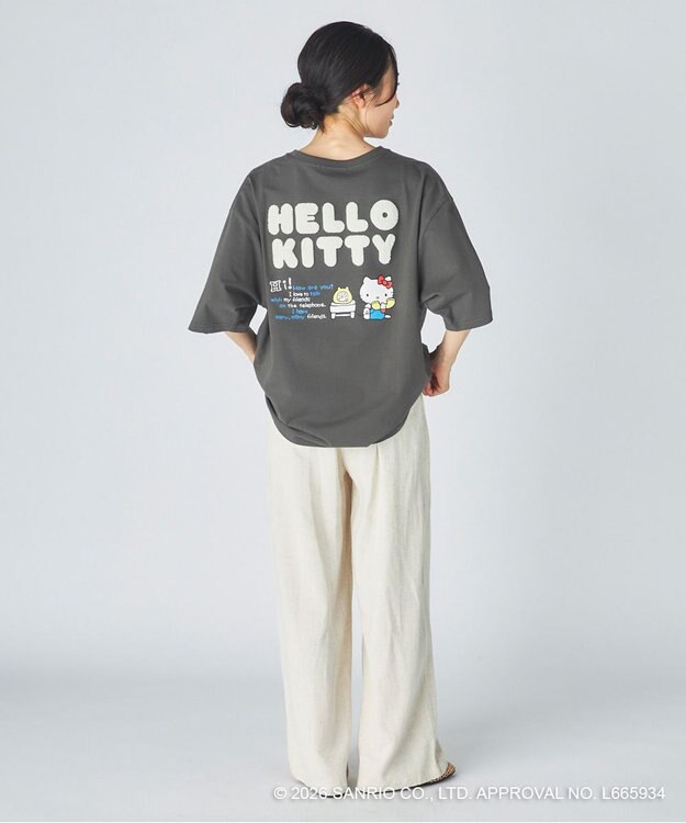 OP／FILA 【Ocean Pacific×ハローキティ】サガラ刺しゅうビッグTシャツ チャコールグレー