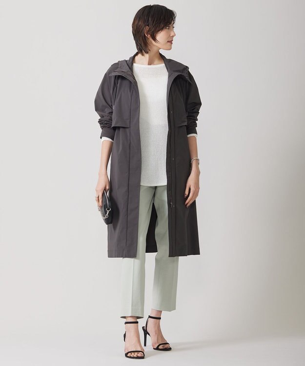 ICB 【撥水加工】 メモリーストレッチタフタ フーデットコート チャコール系