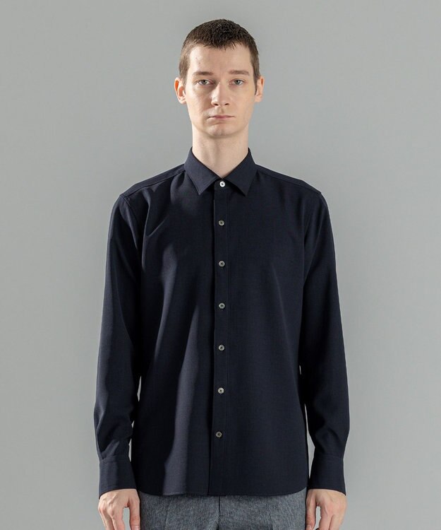 JOSEPH HOMME 新素材【シワになりにくい】テクノボイルストレッチ レギュラーカラーシャツ ネイビー系