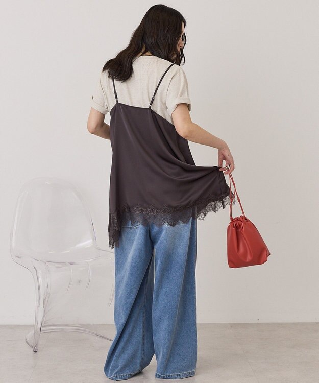 AMERICAN HOLIC イレギュラーヘムサテンレースキャミソール Charcoal Gray