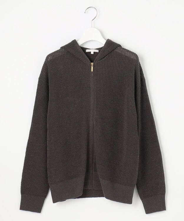 自由区 S 【洗える】リネンミドルゲージフーディ ニット スレート