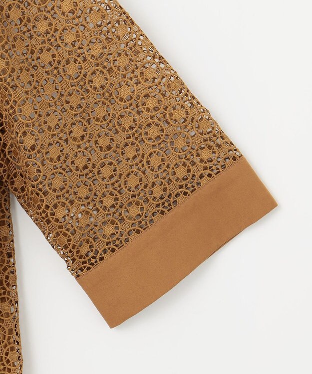 自由区 S 【洗える】ジオメトリックフラワーレースプルオーバー ブラウス モカ