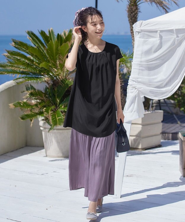 Tiaclasse 【洗える】ヴィンテージサテン消しプリーツパンツ ラベンダー