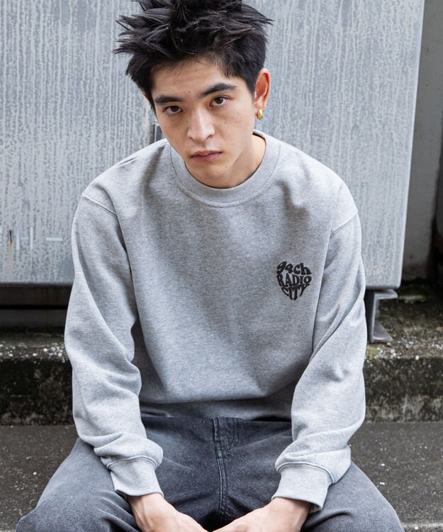 WEGO 【ユニセックス着用ITEM/裏起毛/SMLサイズ展開】リラックスフィットハートロゴプルオーバー 杢グレー