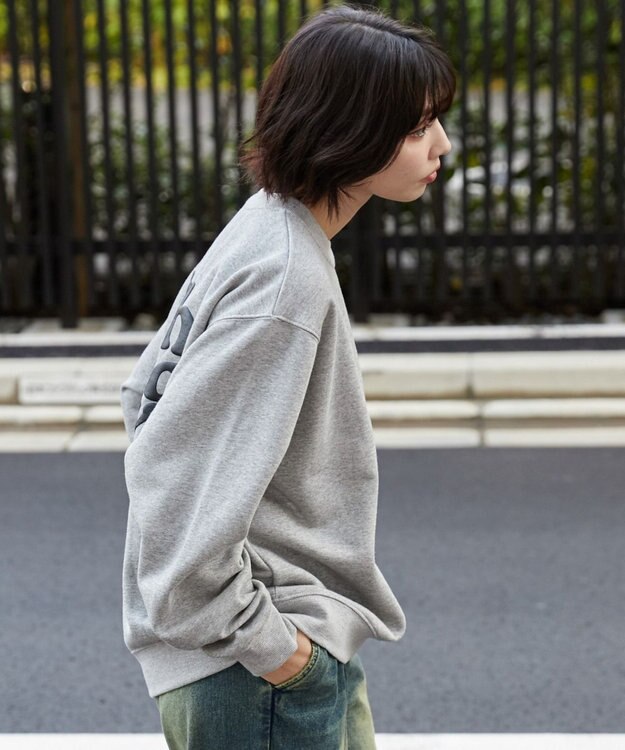 WEGO 【ユニセックス着用ITEM/裏起毛/SMLサイズ展開】リラックスフィットハートロゴプルオーバー 杢グレー