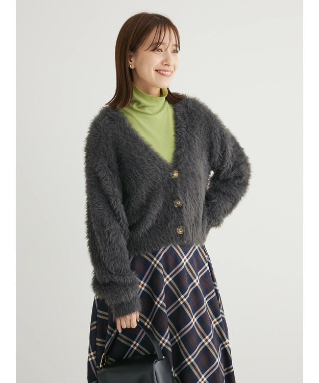 Green Parks ・Ｐｅｔｉｔ　Ｆｌｅｕｒ　シャギーニットカーディガン Charcoal Gray