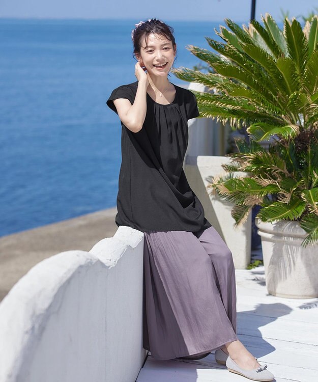 Tiaclasse 【洗える】ヴィンテージサテン消しプリーツパンツ ラベンダー