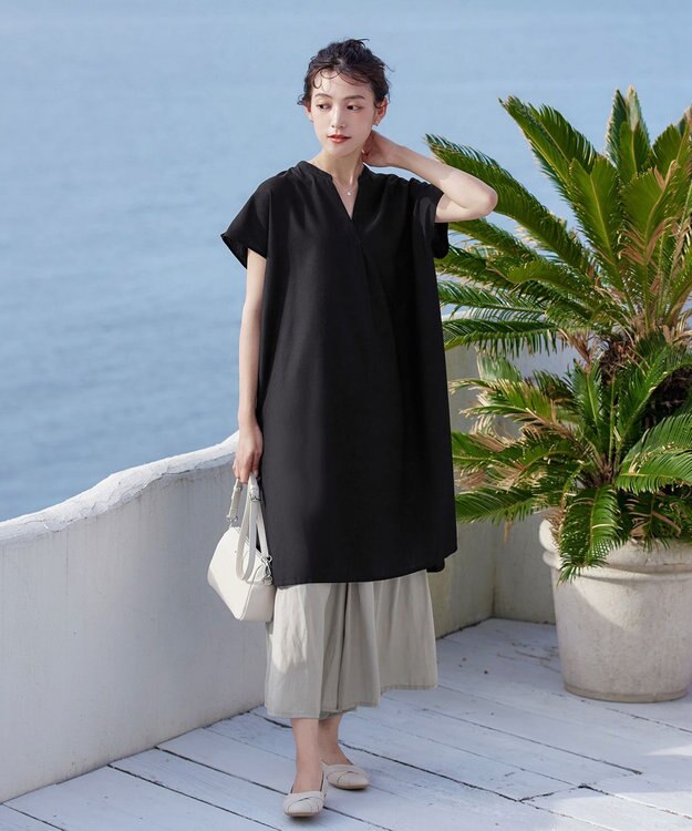 Tiaclasse 【洗える】ヴィンテージサテン消しプリーツパンツ グレージュ