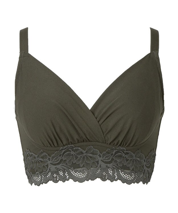 BRADELIS New York 【BRADELIS NewYork peace】綿混ハイブリッド・デイリーハートカップブラ24 バストを脇からしっかり包みホールドするノンワイヤー補正ブラ カーキ