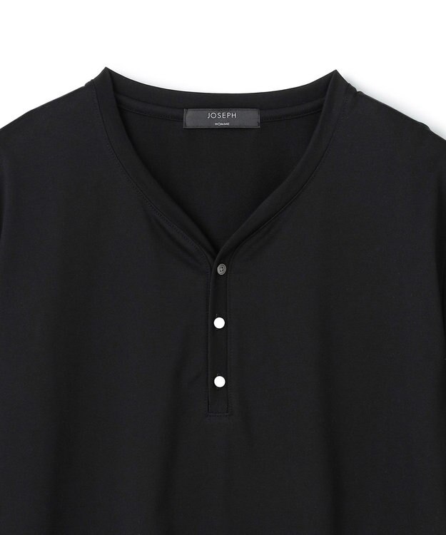 JOSEPH HOMME スビンソフトジャージー　ヘンリーネック半袖カットソー ブラック系