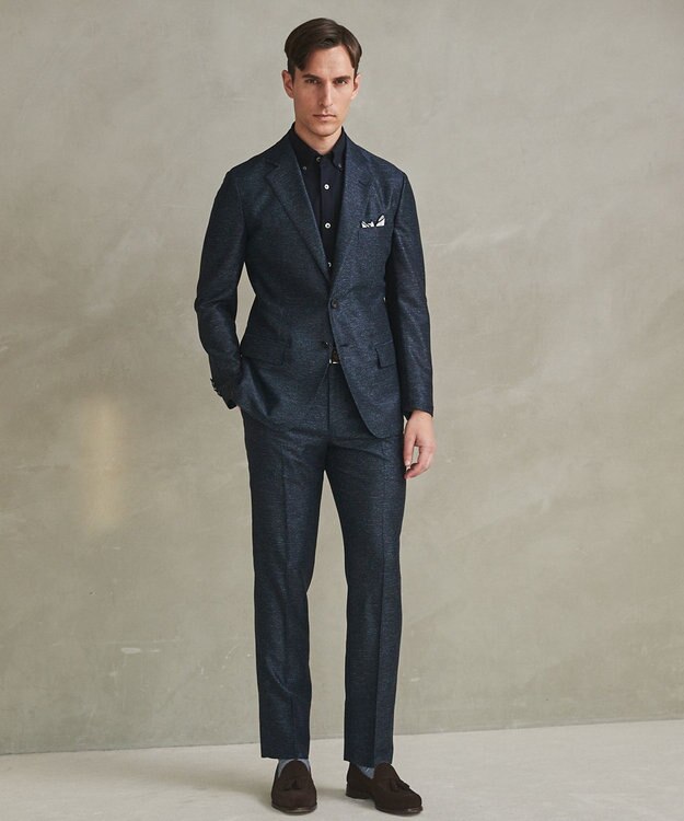 GOTAIRIKU 【吸汗速乾】クールマックス鹿の子 半袖ビズシャツ_ボタンダウン ネイビー系