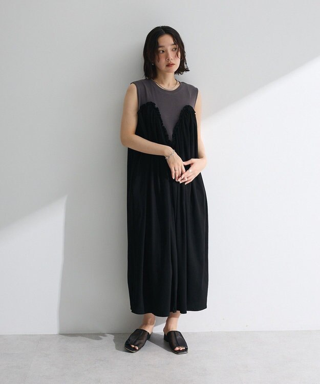 Green Parks ・ＳＵＧＡＲ　ＳＰＯＯＮ　ギャザーノースリーブワンヒ Charcoal Gray