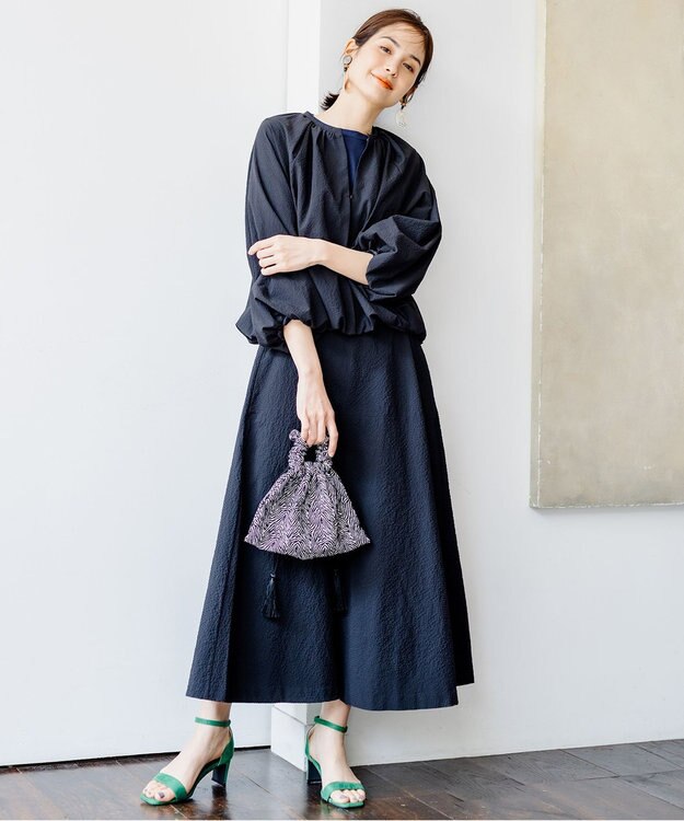 組曲 【洗える】サッカーストレッチ ブルゾン ブラック系