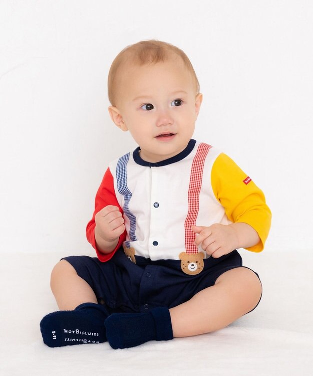 MIKI HOUSE HOT BISCUITS 【70-80cm】 サスペンダー 7分丈カバーオール マルチカラー