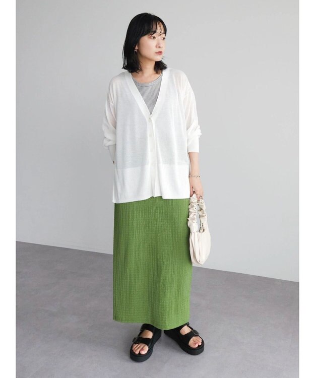 Green Parks 接触冷感Ｖネックカーデ White