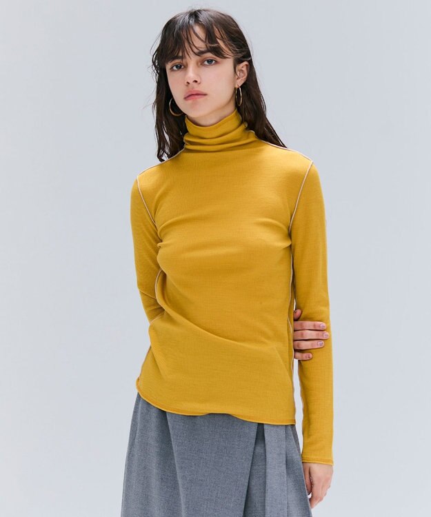 BEIGE， 【洗える・GISELe 10月号掲載】FORD / ウール配色メローハイネックカットソー Mustard