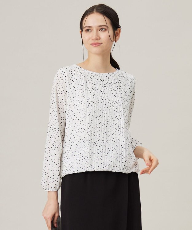 自由区 L 【洗える】ロイヤルシフォンドット柄 ブラウス オフプリント