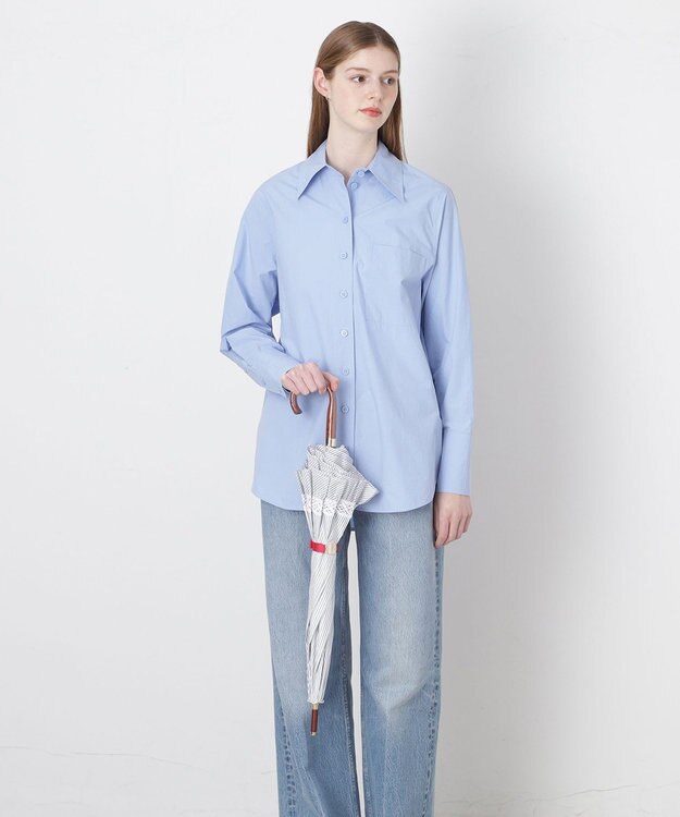 MOONBAT 【遮光/晴雨兼用日傘】POLO RALPH LAUREN(ポロ ラルフローレン) ストライプフリル 長傘 遮熱 UV ネイビー（EC限定色）