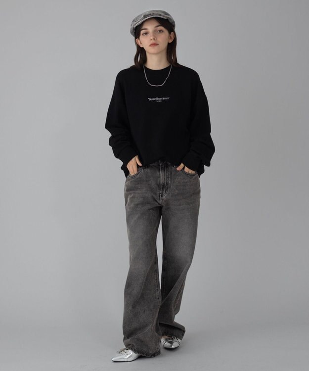 WEGO 【ユニセックス着用ITEM/2点SET/MLサイズ展開】アクセ付きフォトグラフィックプルオーバー ブラック