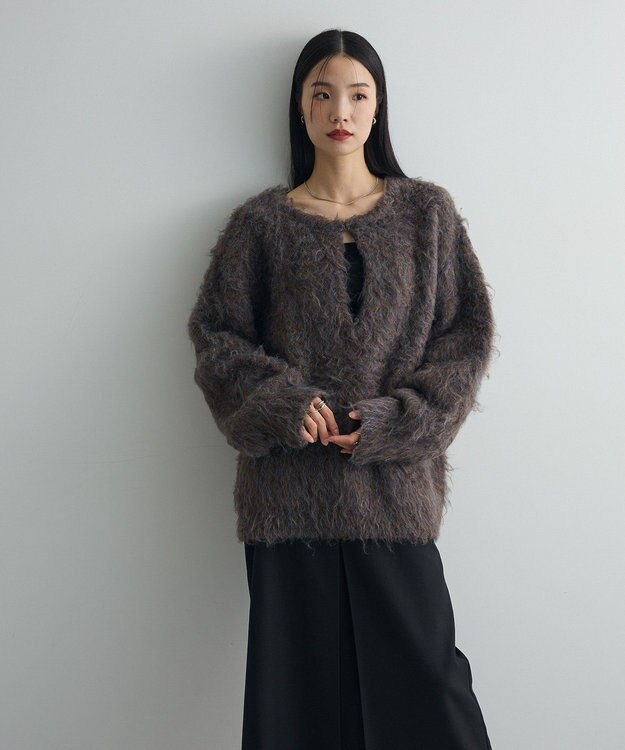 Green Parks 前後２ｗａｙキーネックシャギーニット Brown