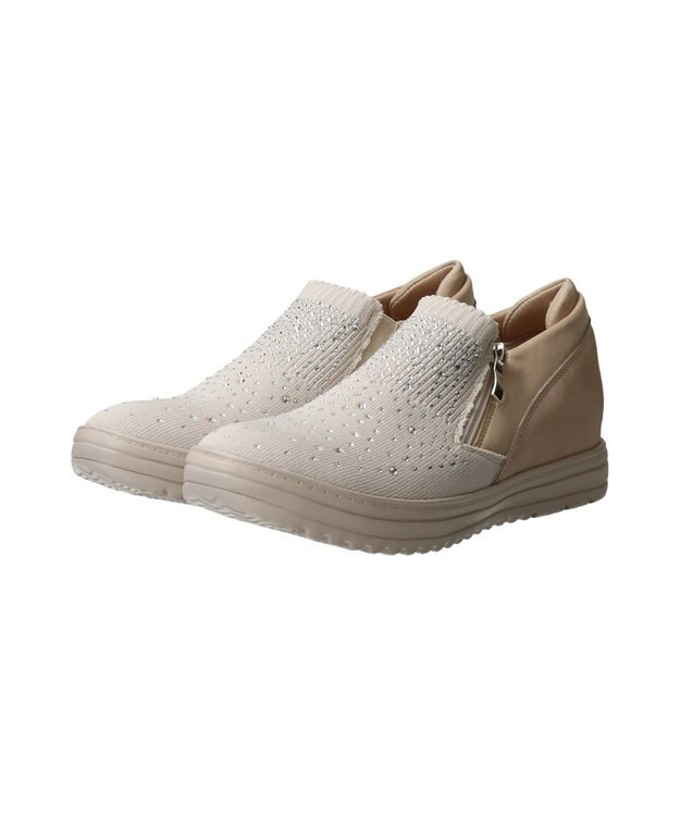 Bridget Birkin 【Round About】ラインストーンインヒールスニーカー ライトベージュ雑材