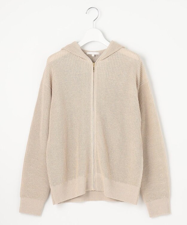 自由区 【洗える】リネンミドルゲージフーディ ニット フラックス