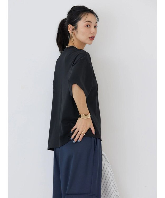 AMERICAN HOLIC モックネック５分袖カットプルオーバー Black