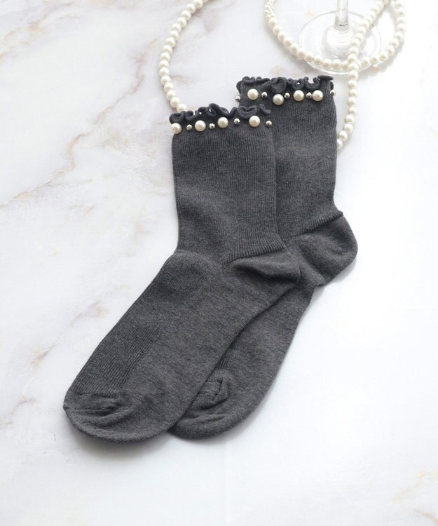 Tiaclasse パール付きフリルソックス グレー