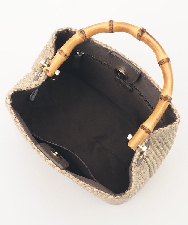 J.PRESS LADIES 【2way】 バンブー カゴ バッグ ナチュラル×モカ系