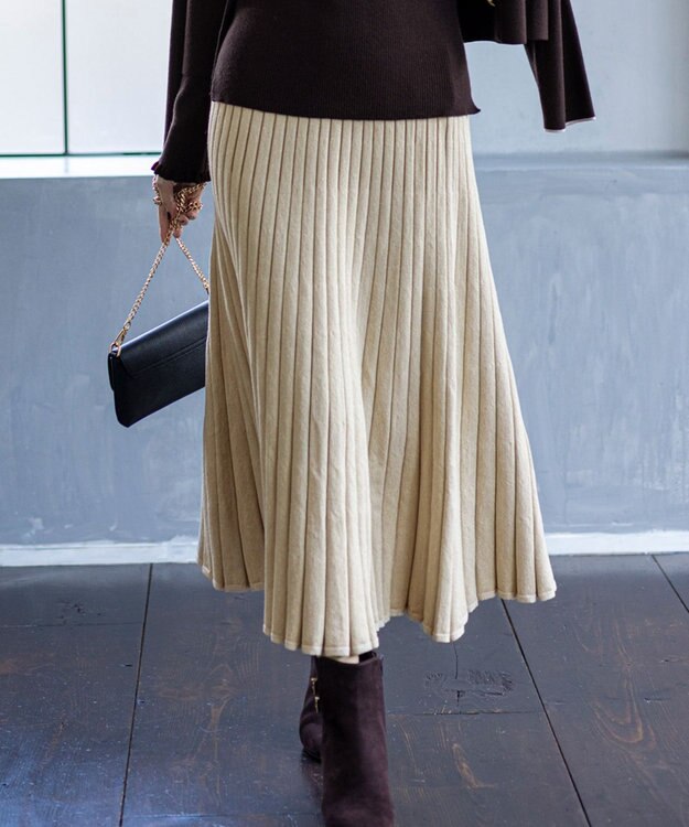 ANY SIS CICA加工 ニット フレア スカート シャンパン