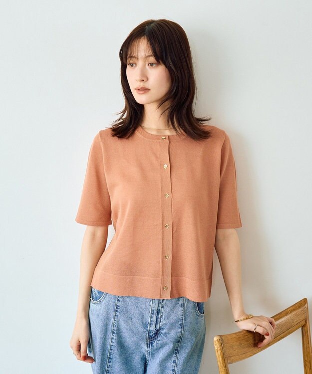 YECCA VECCA 半袖シアーカーディガン Salmon Pink