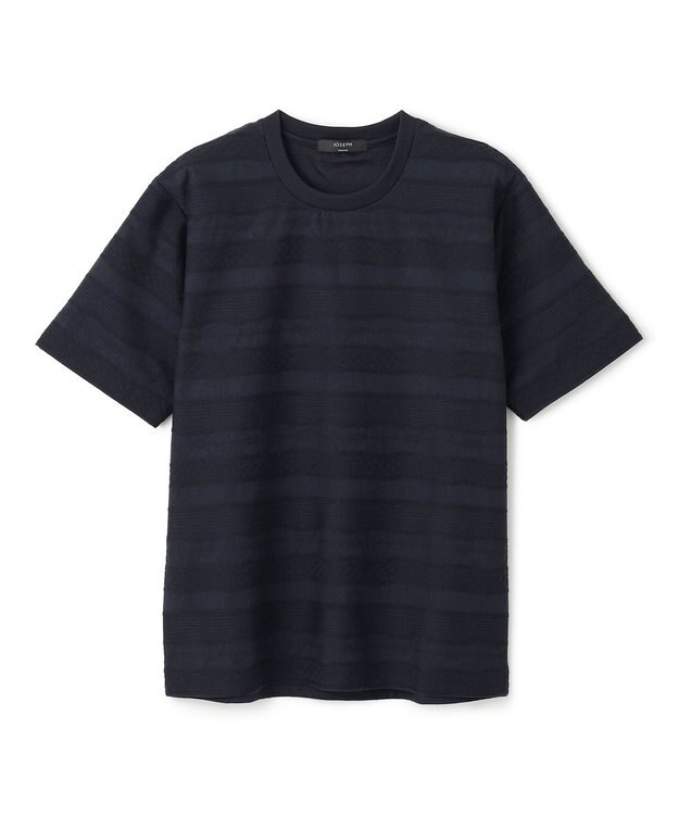 JOSEPH HOMME 新柄【ストレッチ/洗える】ジャガードボーダー　クルーネックTシャツ ネイビー系