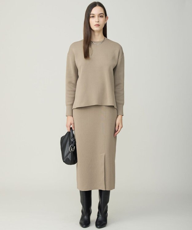 ICB L 【先行予約】コットンポリエステルスムース ニットスカート クレイカーキ