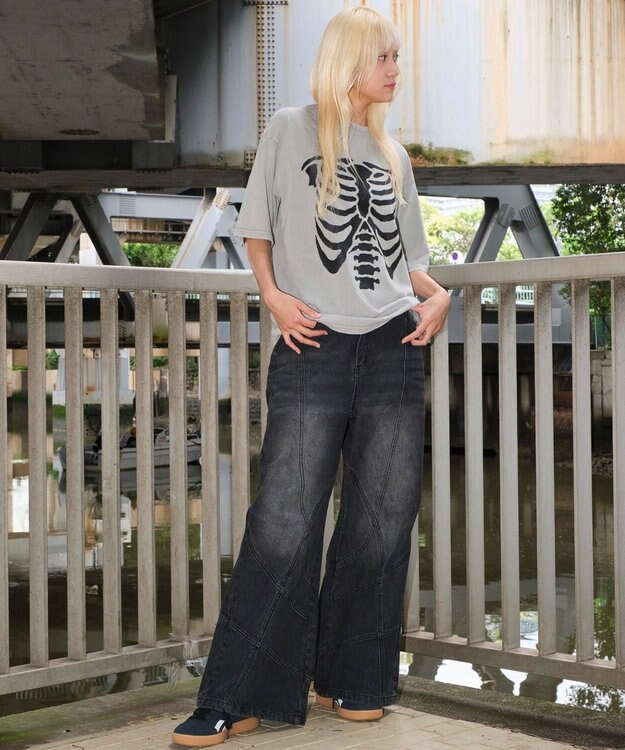 WEGO 【ユニセックス着用ITEM】スウィッチングフレアデニムパンツ デニムブラックソノタ