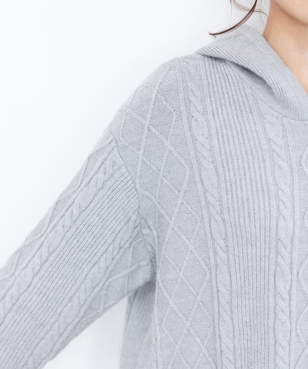 Tiaclasse 【洗える】アラン柄ニットパーカーチュニック グレー