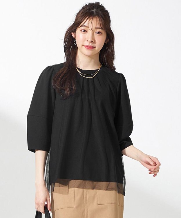 ANY SIS L 【洗える】カットジョーゼットチュール トップス ブラック