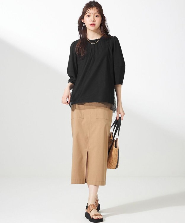 ANY SIS L 【洗える】カットジョーゼットチュール トップス ブラック