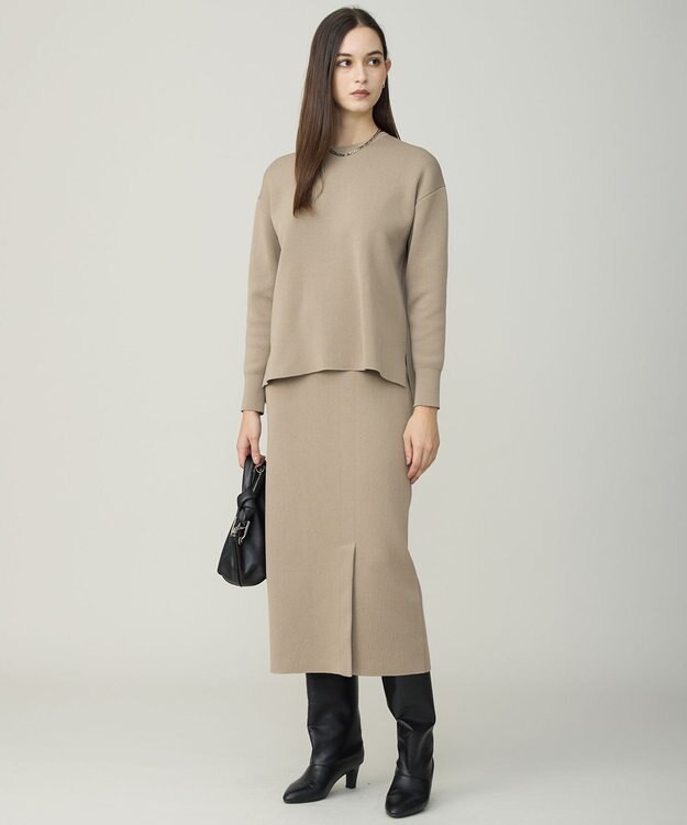 ICB L 【先行予約】コットンポリエステルスムース ニットスカート クレイカーキ