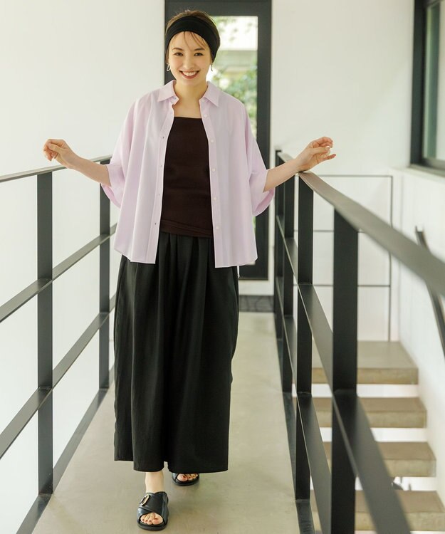 ANY L 【洗濯機可/ウエストゴム/UVケア】スパンボイル撥水スカートパンツ ブラック