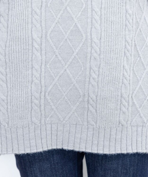 Tiaclasse 【洗える】アラン柄ニットパーカーチュニック グレー